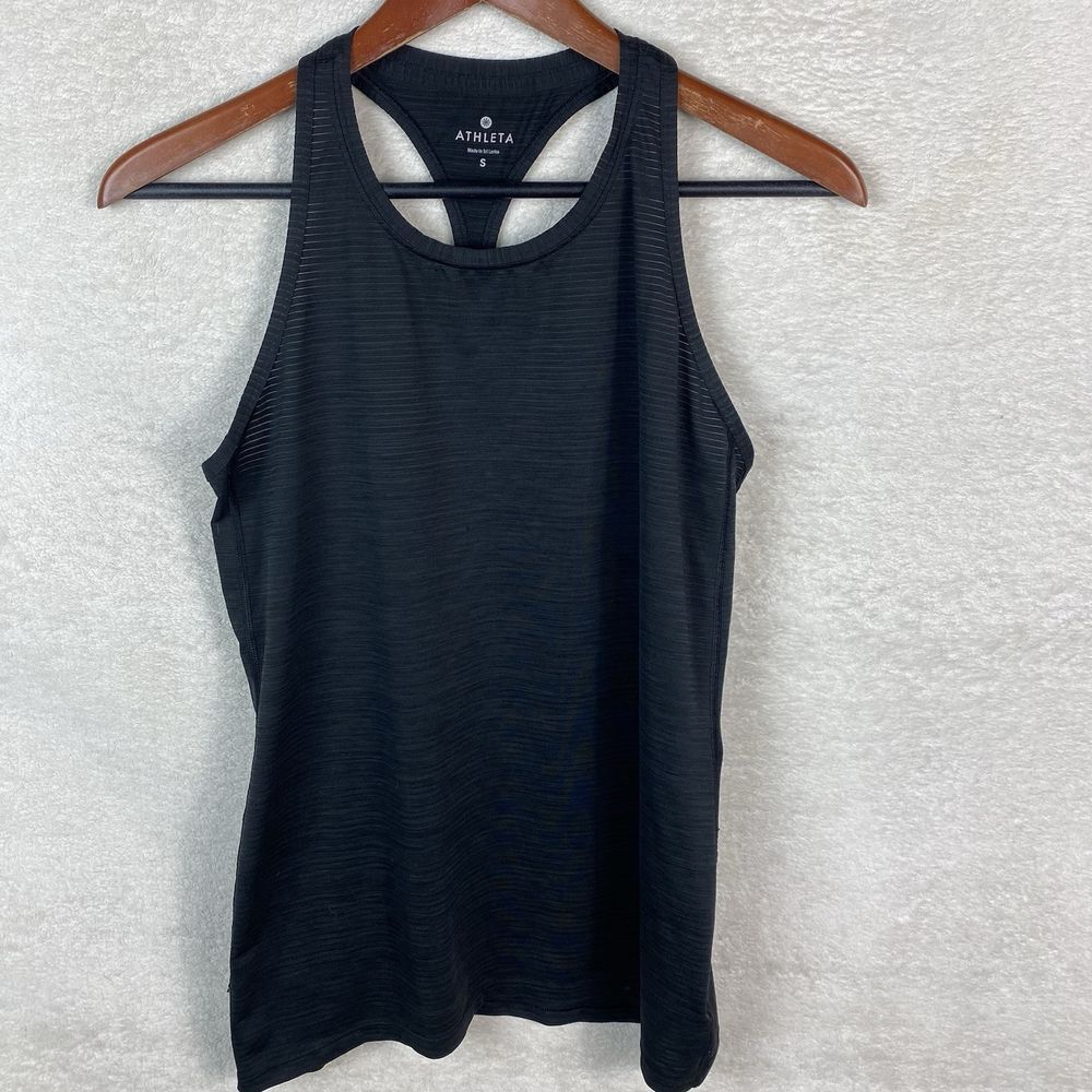Athleta Subtle Sheer Stripes Racerback T-Back Tank Top Size Small‎ Black Workout